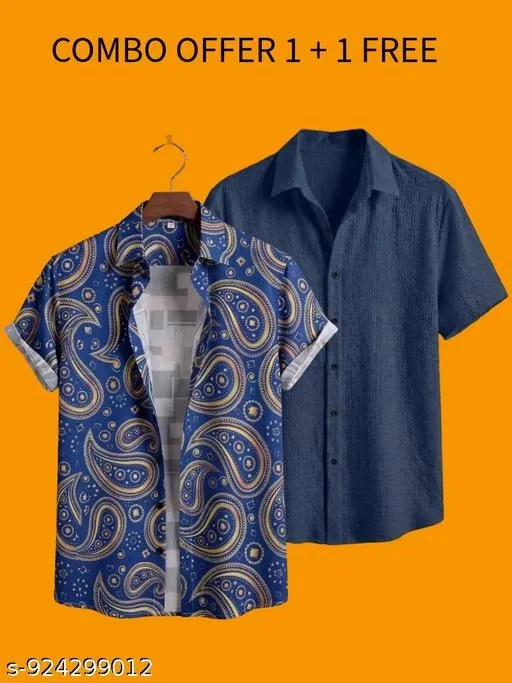 Casual Shirts for Men, Pack of 2 (Blue, XL)