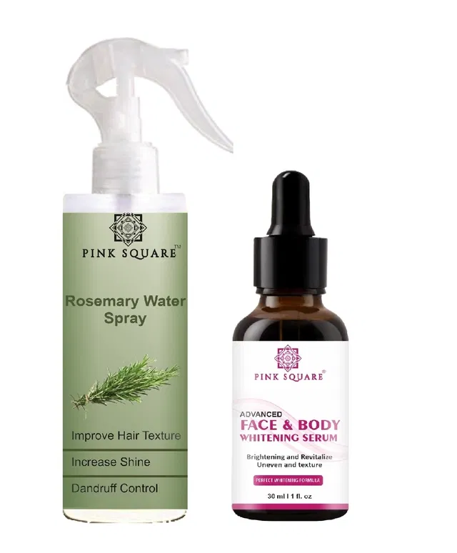 Pink Square Rosemary Hair Spray (100 ml) with Face & Body Whitening Serum (30 ml) (Set of 2)