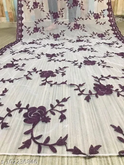 Embroidered Punjabi Net (Purple, Free Size)