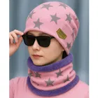 Woolen Printed Cap with Neck Warmer for Men (Pink, Set of 1)