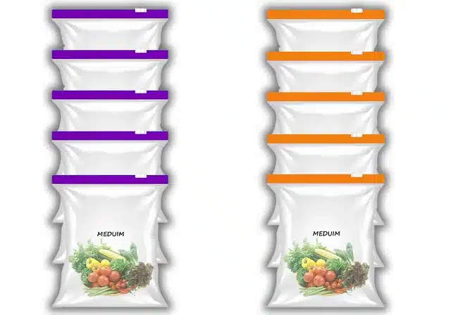 Ziplock Food Storage Pouch for Fridge (Pack of 10, 9x10 Inches) (Purple & Orange)