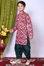 Cotton Blend Printed Kurta with Dhoti for Boys, Multicolor 