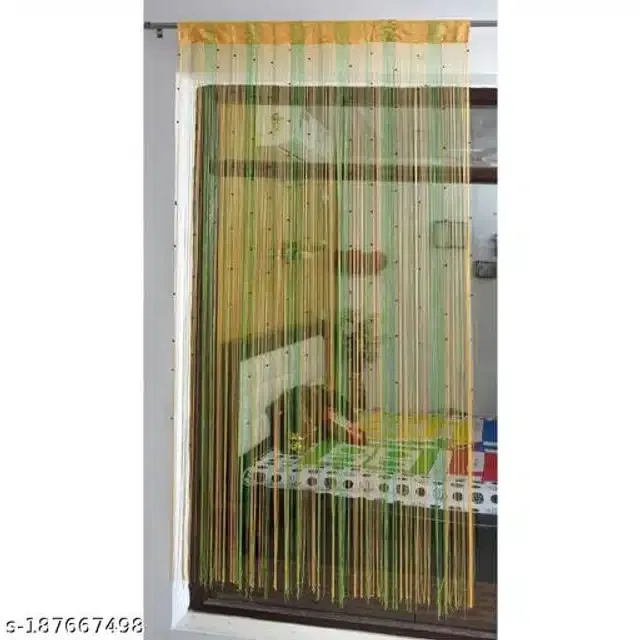 Polyester Beads Curtain for Door (Green & Beige, 7 Feet)