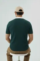 Cotton Blend Colorblocked Polo Neck T-Shirt for Men, Green 