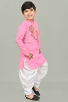 Cotton Embroidered Kurta with Patiyala Set for Boys 