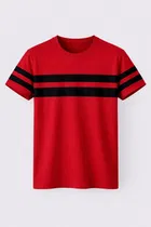 Stripes Polyester T-Shirts for Men ,Red & Black 