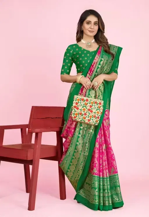 Art Silk Printed Saree for Women (Green, 6.3 m)