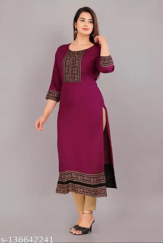 Rayon Embroidered Kurti for Women (Purple, 4XL)