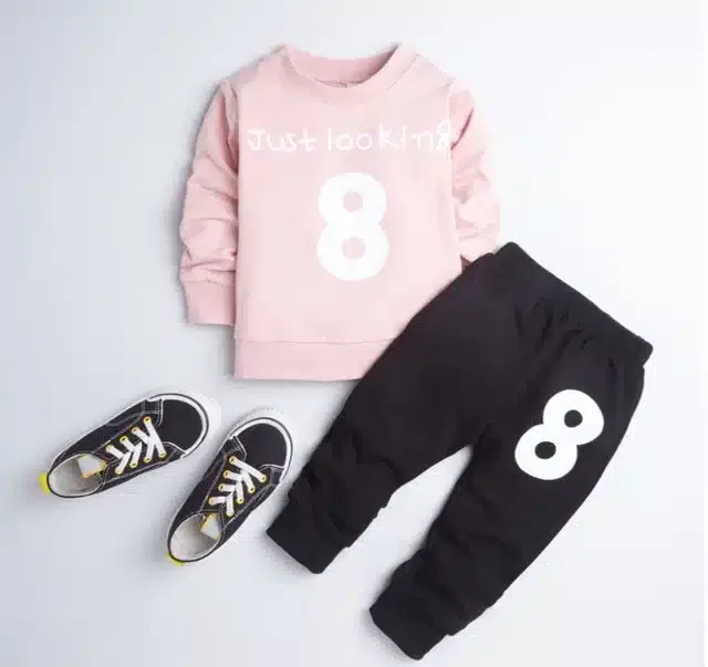 Hosiery Printed Top & Bottom Set for Kids (Peach & Black, 18-24 Months)