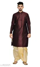 Dupion Silk Solid Kurta with Dhoti for Men 