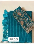 Georgette Solid Saree for Women, Teal 