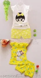 Hosiery Cotton Sleeveless Top & Bottom Clothing Set for Girls 