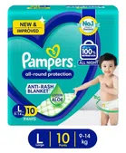 Pampers All round Protection Pants, Large size baby diapers (L), 12 Count