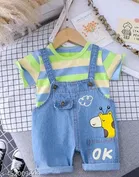 Hosiery Cotton & Denim Printed Clothing Set for Kids, Multicolor 