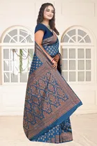 Jacquard Woven Design Saree for Women, Teal 