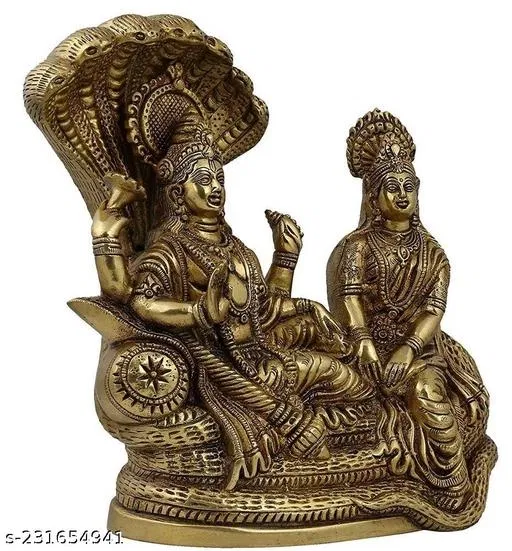 Brass Lord Vishnu with Lakshmi Statue (Yellow)