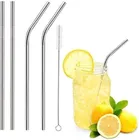 Stainless Steel Reusable 4 Pcs Straws with Cleaning Brush (Silver, Set of 1)