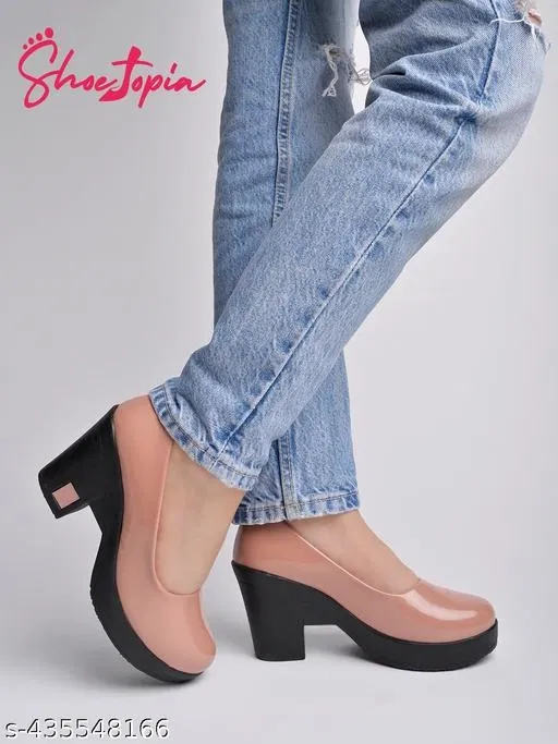 Shoetopia Block Heel Pointed Toe Sandals (Peach, 13-14 Years)