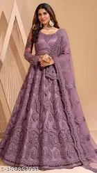Net Embroidered Semi Stitched Lehenga Choli with Dupatta for Women 