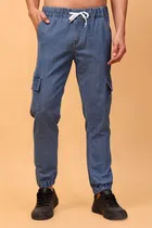 Cotton Blend Cargo Jeans for Men (Blue, 28)