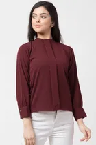 Cotton Solid Top for Women (Brown, S)