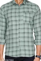 Cotton Blend Checked Shirt for Men, Green 