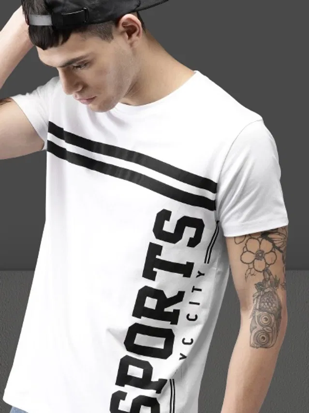 Round Neck Printed T-Shirt for Men (White, XL)