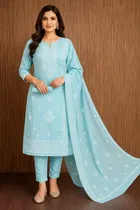 Organza Embroidered Unstitched Suit with Dupatta for Women, Blue