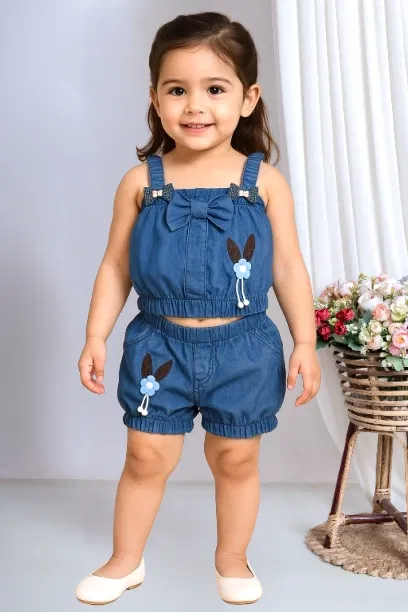 Denim Clothing Set for Girls (Blue , 2-3 Years)
