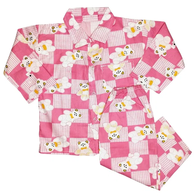 Cotton Printed Nightsuit Set for Kids (Pink, 12-18 Months)