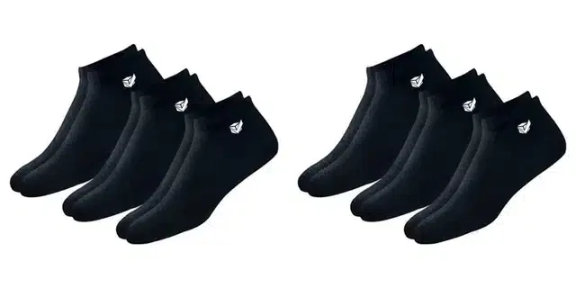 Cotton Ankle Socks for Men (Black, Set of 6)
