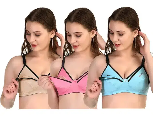Non Padded Maternity Bra for Women (Pack of 3) (Multicolor, 38B)