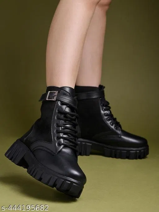 Shoetopia Solid Airmix Heeled Boots Black (IND-3)