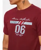 Polyester Printed T-shirt for Men, Maroon 