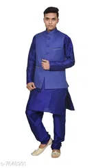 Dupion Silk Solid Kurta with Pyjama & Jacket for Men 