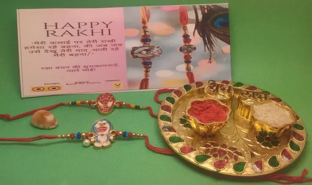 Alloy 2 Pcs Rakhi with 4.5 Inch Plate & Roli Chawal (Multicolor, Set of 1)