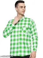 Cotton Blend Checked Shirt for Men, Green 