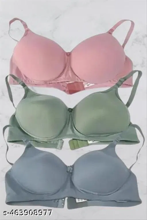 Cotton Solid Bra for Women & Girls, Pink, Pack of 3 (36A)