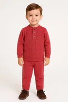 Woolen Self Design Clothing Set for Boys, Red 