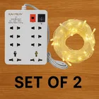 8 Socket Extension Board (White, 2 M) + 11 M Warm White Diwali String Light ( Set of 2)