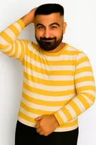 Cotton Stripes T-shirt for Men, Yellow 