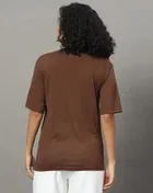 Chest Print Cotton Blend T-Shirts for Women, Brown 