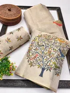 Bollywood Beige Chanderi Digital Print Saree for Women