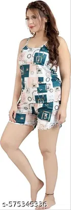Cotton Blend Printed Night Suit for Women, Multicolour 