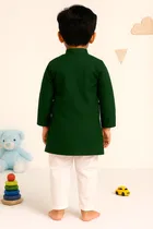 Dupion Silk Printed Kurta with Payjama for Boys, Green & White 