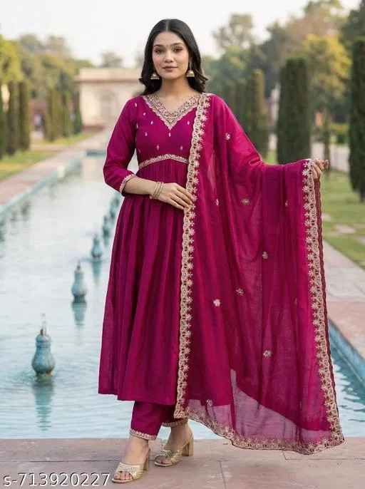 Solid Acrylic Kurta Set for Women (Purple, XXL)
