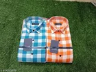 Cotton Blend Checked Shirts for Men, Orange & Blue, Pack of 2 