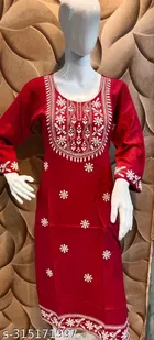Rayon Slub Embroidered Kurti for Women 