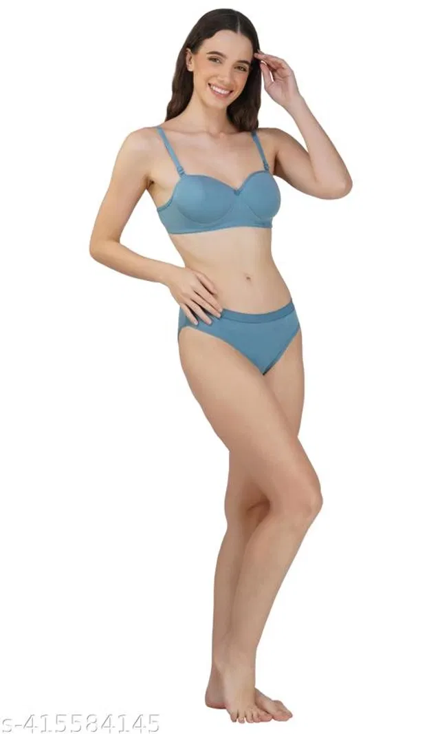 Cotton Blend Solid Lingerie Set for Women (Multicolor, 32A)