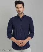 Cotton Blend Solid Shirts for Men, Navy Blue 